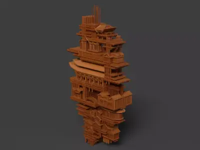 Chinese bamboo  lantern  Low-poly 3D model