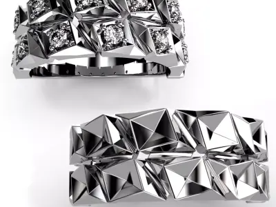 Linkchain-rings2 diamond band ring in gold 3D print model