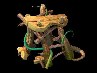 Game Cartoon - Watchtower - Destruction 3D model