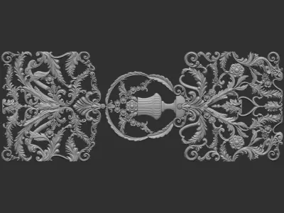 Door art carved relief for steel metal gates 3D model