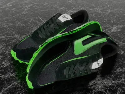 DIESEL 3D SHOES - BLACK - GREEN RACER LC SNEAKERS Low-poly 3D model