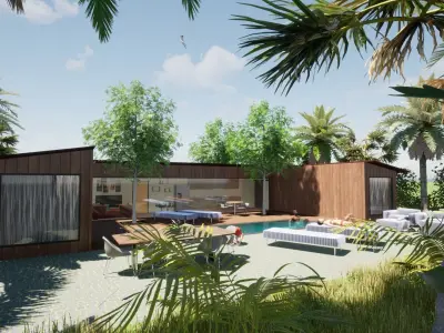 3D dddd living room with pool Free 3D model