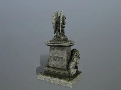 statue 4 gravestone with on top Low-poly 3D model