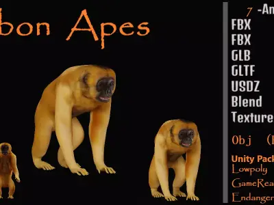 Gibbons Apes Low-poly 3D model