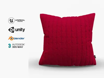 Knitted Red Cushion with Chain Pattern Low-poly 3D model
