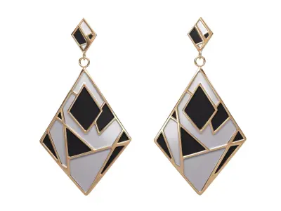 Gold Enamel Earrings 3D model