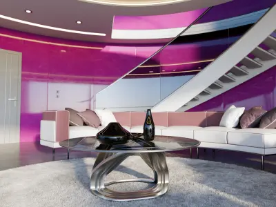 Modern Purple Living Room 3D Model 3D model