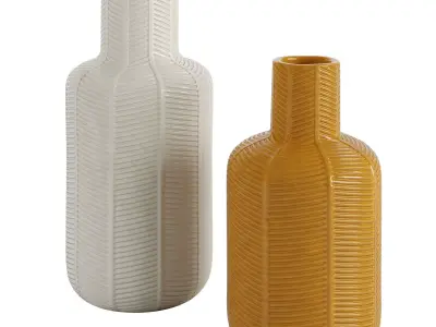 Artisanal Ceramic Vase Set 3D model