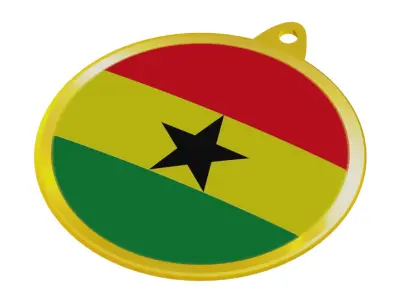 Ghana Flag on luxury Golden Medal Badge 3D model