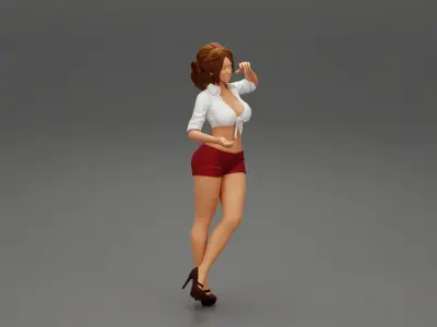 Summer girl standing on one leg in short and sexy bra 3D print model