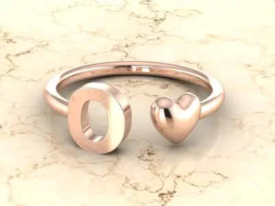 Alphabet Jewelry with Heart Ring O 3D print model
