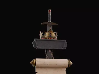 Royal Sword and Scroll Prop High Poly Medieval Fantasy Asset 3D model