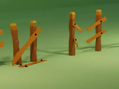low poly fence 5  items Free low-poly 3D model