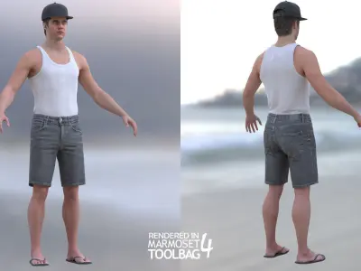 Man - Summer outfit 11 - Modular - Rigged Low-poly 3D model