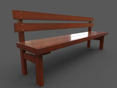 Pack 6 Wood Bench Low-poly 3D model