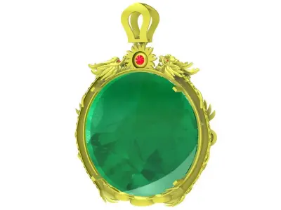 Luxury Oval Green Gemstone Pendant with Ornate Frame  4005 3D print model