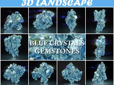 Low Poly Blue Crystal Gemstone Pack 200112 Low-poly 3D model