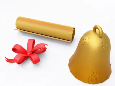 Christmas bell ribbon letter 3d model  Low-poly 3D model