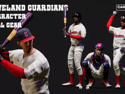 Cleveland Guardians Character And Essential Baseball Equipment Low-poly 3D model
