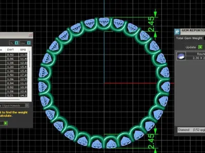 U Shaped Eternity Ring 2 point 3 mm stone size swiss 17 and EU57 3D print model