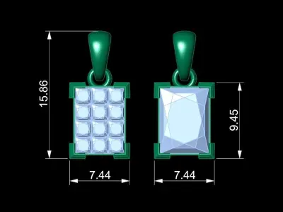 Luxury Square Diamond Pendant for Men 3D Model  244 3D print model