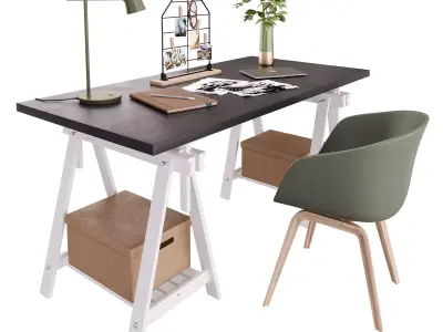 Workplace 3 desk with two chairs and chair 3D model