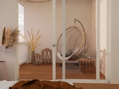 Sunset View Bedroom and Balcony Blender Scene 3D model