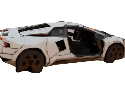 wasted sports car Low-poly 3D model