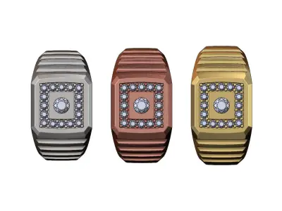 Fluted 3mm diamond square signet ring US sizes 7 8 9  3D print model