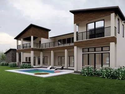 American Ranch Style House with Interiors 3D model