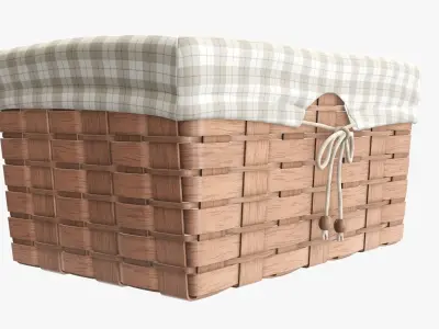 Wicker basket light brown with fabric interior  3D model