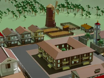 Low poly Village pbr game ready Free low-poly 3D model