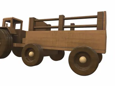 Wooden tractor and trailer toy 1 Free 3D model