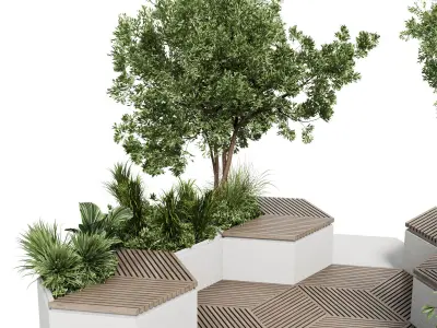 Urban Environment  Urban Furniture Green Benches Low-poly 3D model