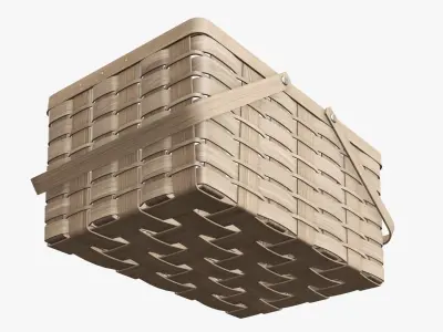 Wicker basket picnic with handles light brown 3D model