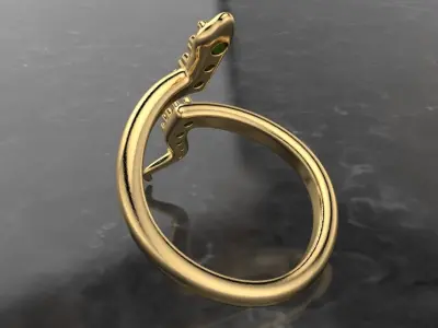 snake low poly ring whit gems adjustable  3D print model