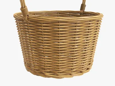 Wicker basket with long handle medium brown 3D model
