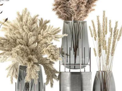 Bouquet of dried flowers in a vase 103 3D model