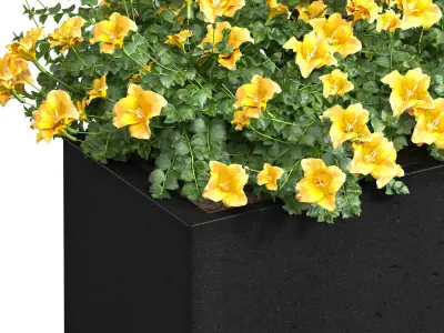 Window box pot with yellow flowers 3D model