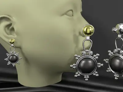 earrings pair of on mannequin head 3D model