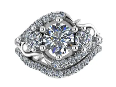 3 Stone Ring With Band 2519 3D print model