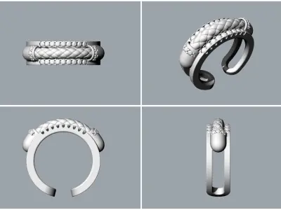 Gold and leather ring in male and female styles and 14 sizes 3D print model