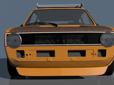 Volkswagen orange car with tire on top Low-poly 3D model