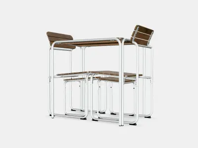 FURUON dining table with 2 chairs  2 stools Low-poly 3D model
