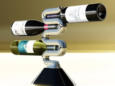 Wine racks collection and 6 wine bottles 3D model