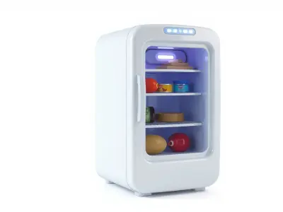 Cartoon Refrigerator with Rounded Edges and Illustrated Contents Low-poly 3D model