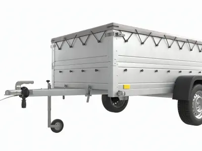 Single axle car trailer with extra walls cover jockey extended 3D model