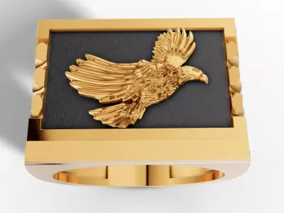 Majestic Eagle Signet Ring with Braided Shoulders 3D print model