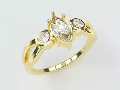 Trilogy marquise twisted ring for 3d printing 3D print model