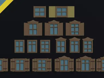 Cartoon fantasy wood windows Polygonal Style Low-poly 3D model